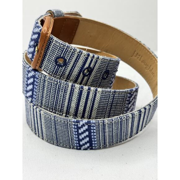J.Mclaughlin Men's Golf Striped Aztec Woven Blue White Belt Size 38 - Picture 2 of 6
